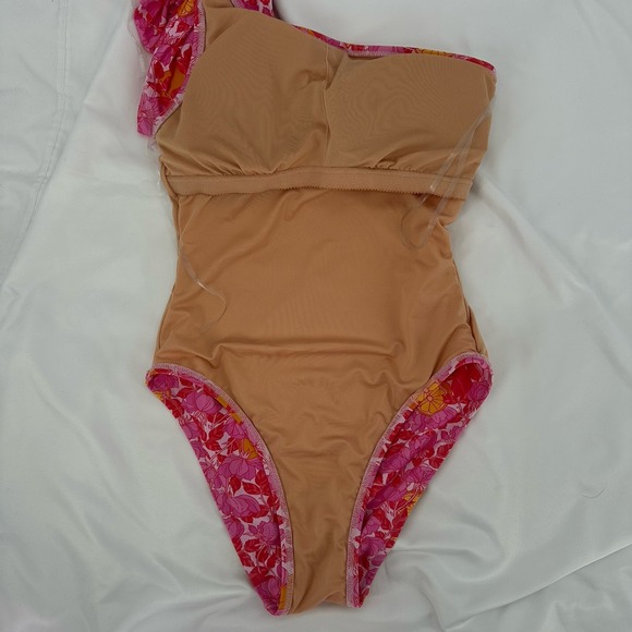 J Crew Women's 4 Bow One-Shoulder One-Piece Swimsuit in Pink Limone Floral Print - Picture 6 of 7